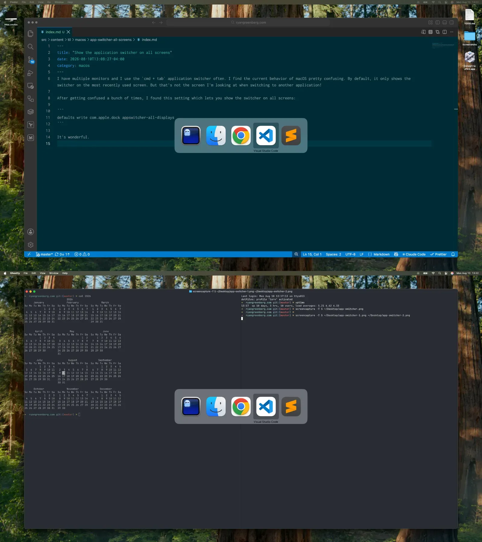 Screenshot of two screens with the same App Switcher active on each