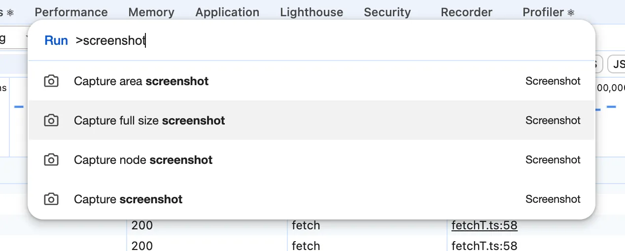 Capture full size screenshot in the Chrome Command Palette