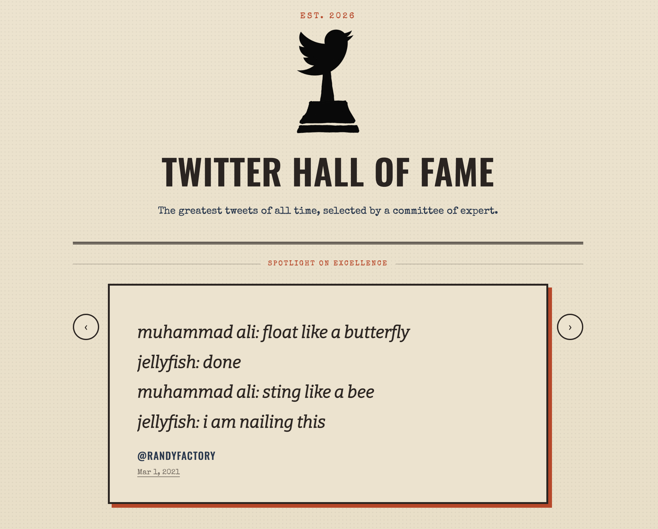 Screenshot of Twitter Hall of Fame mini-site
