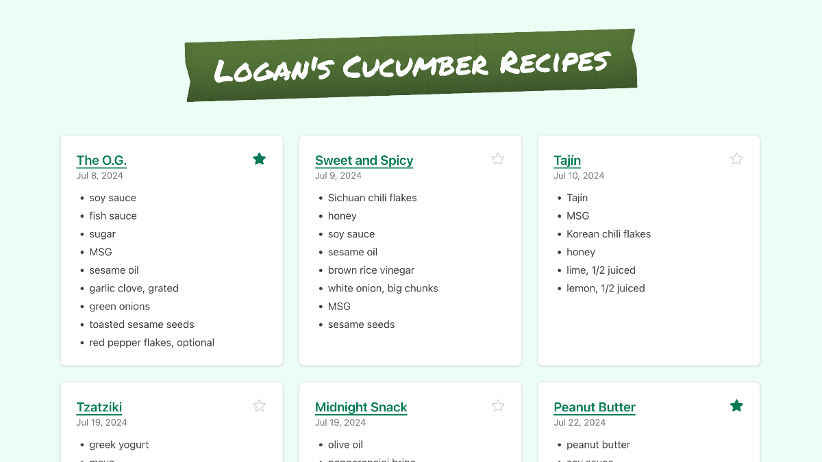 Logan's Cucumber Recipes